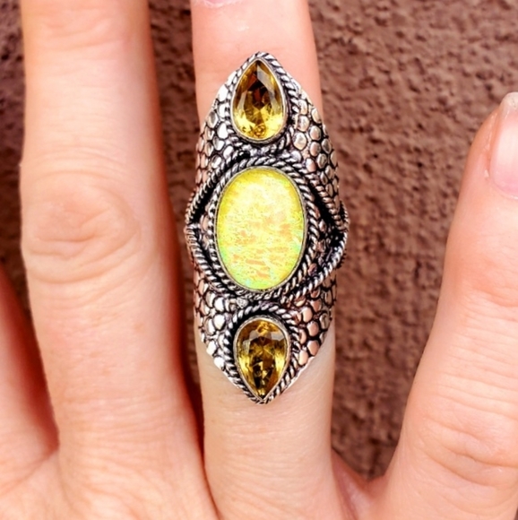 New Huge Triplet Opal and Citrine 925 Silver Statement Ring. - Picture 4 of 8